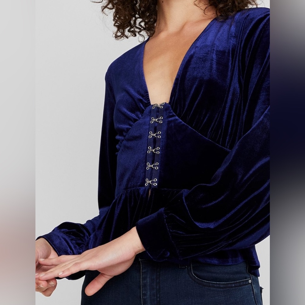 NWOT Missguided Crushed Velvet Corset Top In Dark Blue Women’s Plus Size 14 - Picture 3 of 15